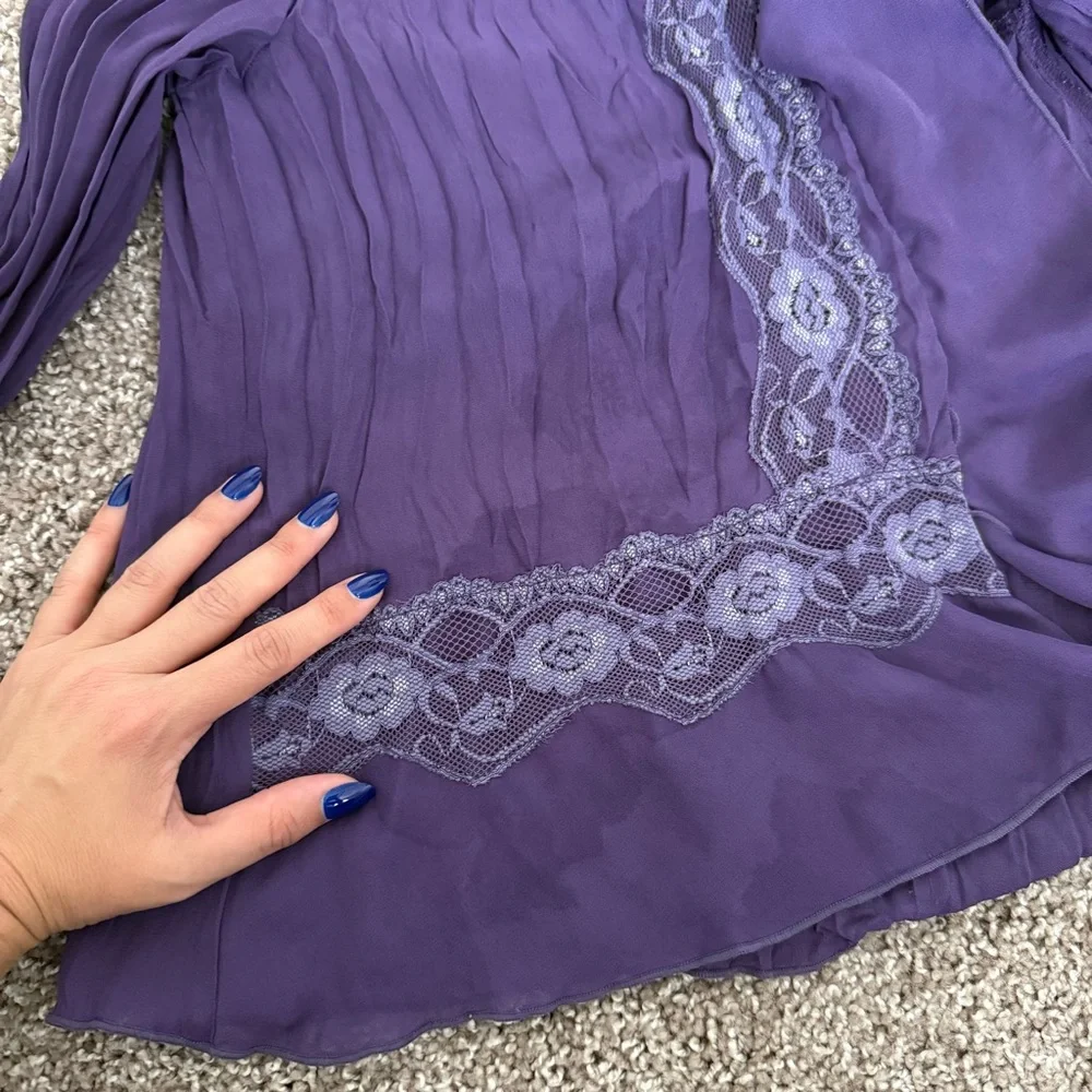 ⭐️SOLD⭐️Vintage Purple Ruffle Pleated Bell Sleeve Blouse Size M Fairy Goth - Picture 8 of 8